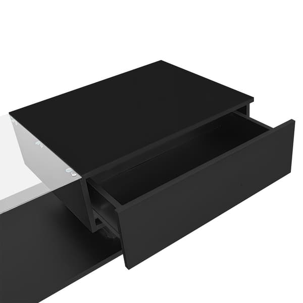 Sofabord i sort højglans 100x50x32 cm med glasplade, skuffe og LED-belysning – ridsefast, moderne stil
