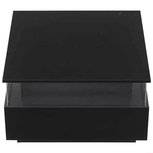 Modernt soffbord i högblank finish 70x70x41 cm med LED-belysning, 2 lådor och transparent visningsyta – maxbelastning 30 kg