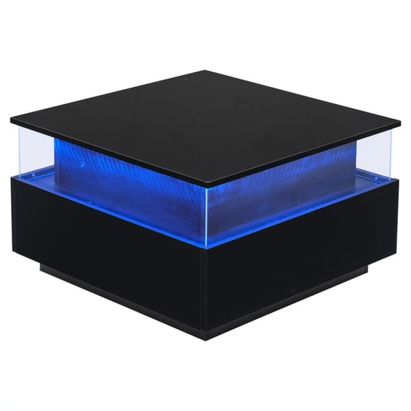 Modernt soffbord i högblank finish 70x70x41 cm med LED-belysning, 2 lådor och transparent visningsyta – maxbelastning 30 kg