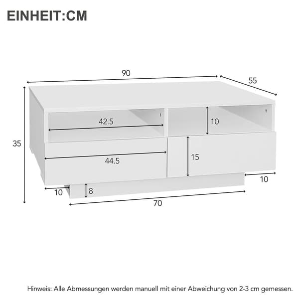 Moderne sofabord - med variabel LED og 2 skuffer - hvid