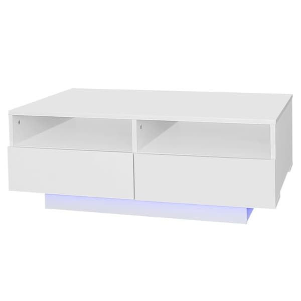 Moderne sofabord - med variabel LED og 2 skuffer - hvid