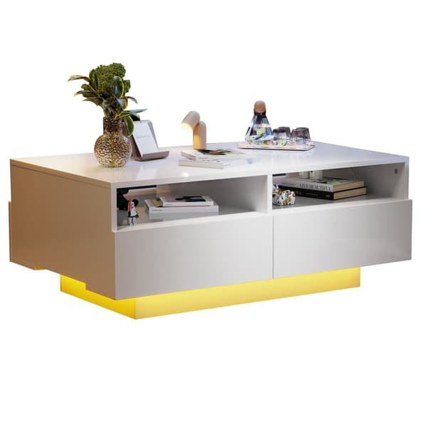 Moderne sofabord - med variabel LED og 2 skuffer - hvid