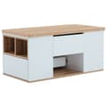 Miniatyrbillede 9 af 11: Højdejusterbart multifunktionelt sofabord i hvid og træfarve – udtrækkelig bordplade med 2 niveauer, 2 skuffer, stor kapacitet