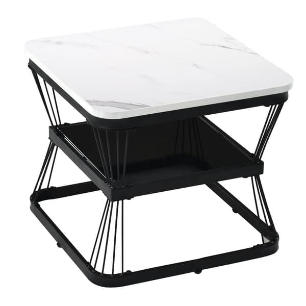 2-pack moderna sidobord i marmorlook – MDF och vit/svart stål, 65x65x45 cm & 45x45x39,5 cm