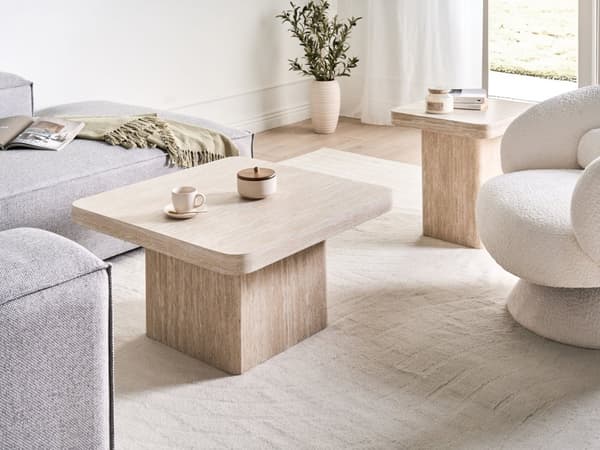 Sofabord Beige MDF-topp i Finér Steinlignende Understell 80 x 80 cm Moderne Design Stue