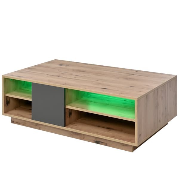 Soffbord i trälook med LED-belysning och fjärrkontroll – Vardagsrumsbord i log style med stort förvaringsutrymme