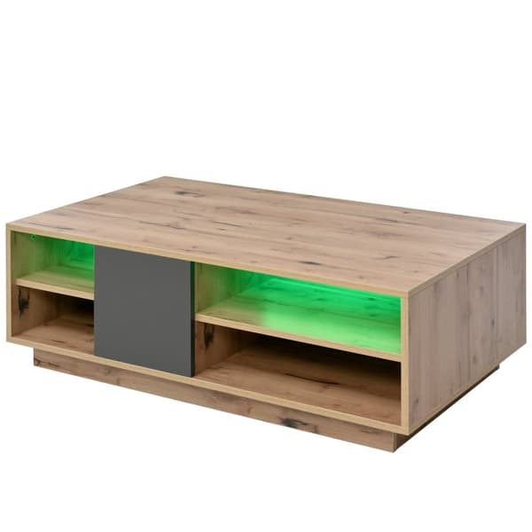 Soffbord i trälook med LED-belysning och fjärrkontroll – Vardagsrumsbord i log style med stort förvaringsutrymme