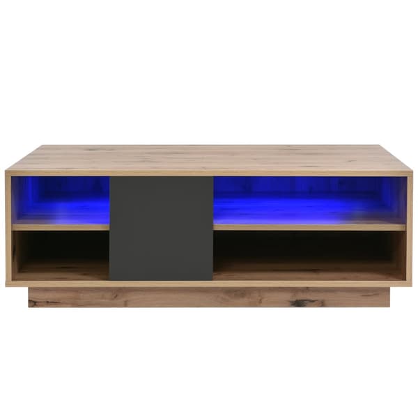 Soffbord i trälook med LED-belysning och fjärrkontroll – Vardagsrumsbord i log style med stort förvaringsutrymme