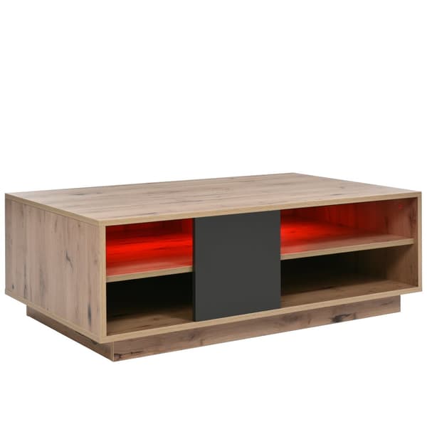 Soffbord i trälook med LED-belysning och fjärrkontroll – Vardagsrumsbord i log style med stort förvaringsutrymme