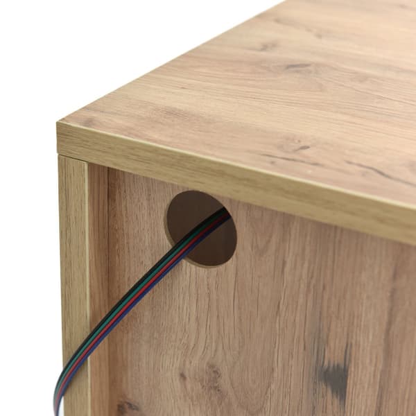 Soffbord i trälook med LED-belysning och fjärrkontroll – Vardagsrumsbord i log style med stort förvaringsutrymme