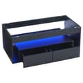 Miniatyrbild 8 av 11: Modern soffbord i svart högglans med LED-belysning – 2 stora lådor, rektangulärt glasbord med dubbel nivå för vardagsrum