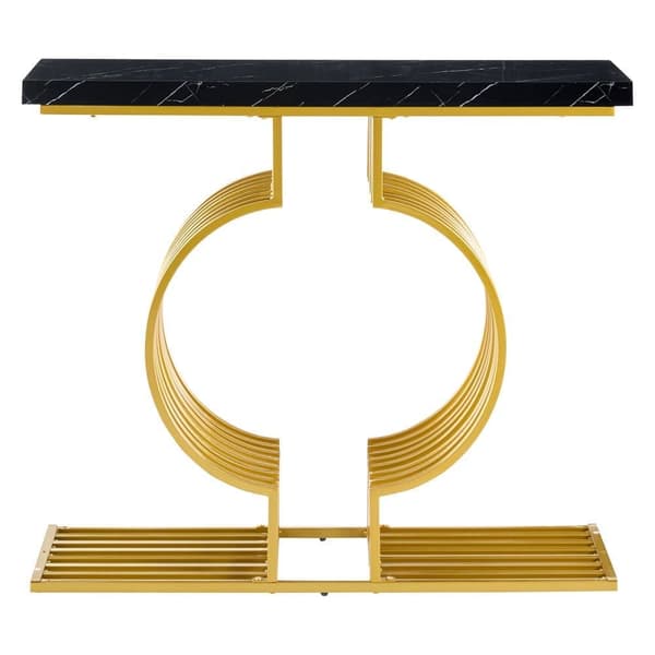 Sofabord i sort højglans 100×30×80 cm – moderne konsol eller sidebord med gylden bund, dobbelt monteringsmuligheder til stuen