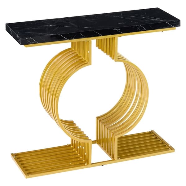 Sofabord i sort højglans 100×30×80 cm – moderne konsol eller sidebord med gylden bund, dobbelt monteringsmuligheder til stuen