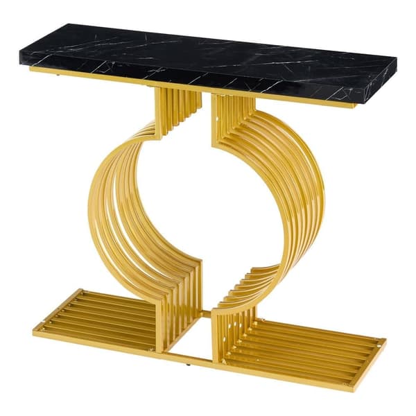Sofabord i sort højglans 100×30×80 cm – moderne konsol eller sidebord med gylden bund, dobbelt monteringsmuligheder til stuen