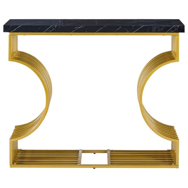 Sofabord i sort højglans 100×30×80 cm – moderne konsol eller sidebord med gylden bund, dobbelt monteringsmuligheder til stuen