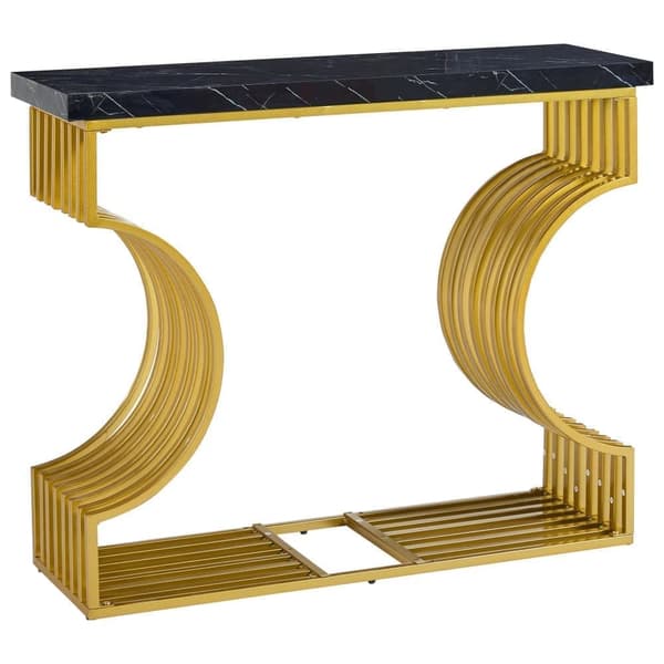 Sofabord i sort højglans 100×30×80 cm – moderne konsol eller sidebord med gylden bund, dobbelt monteringsmuligheder til stuen