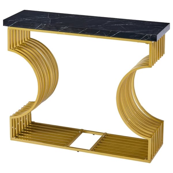 Sofabord i sort højglans 100×30×80 cm – moderne konsol eller sidebord med gylden bund, dobbelt monteringsmuligheder til stuen
