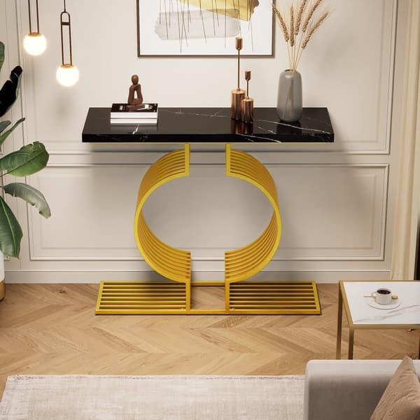 Sofabord i sort højglans 100×30×80 cm – moderne konsol eller sidebord med gylden bund, dobbelt monteringsmuligheder til stuen