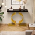Miniatyrbillede 1 af 11: Sofabord i sort højglans 100×30×80 cm – moderne konsol eller sidebord med gylden bund, dobbelt monteringsmuligheder til stuen
