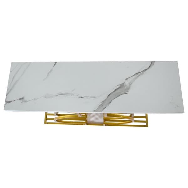 Soffbord i vit högglans 100×30×80 cm – modernt sidobord med gyllene bas, två monteringsalternativ, perfekt för vardagsrum eller hall