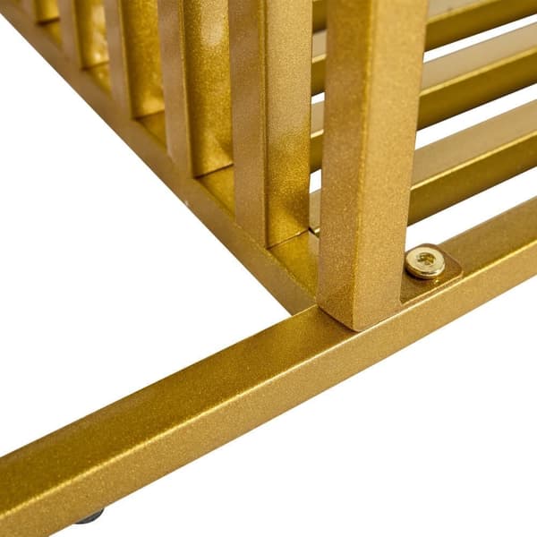Soffbord i vit högglans 100×30×80 cm – modernt sidobord med gyllene bas, två monteringsalternativ, perfekt för vardagsrum eller hall