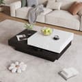 Miniatyrbillede 1 af 11: Drejeligt sofabord i sort og hvid højglans finish – moderne dobbeltlags spånplade stuebord, stilfuldt design til lejlighed eller hjem