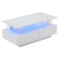 Miniatyrbild 7 av 11: Vit LED-soffbord med förvaring, rektangulärt vardagsrumsbord i akryl med dubbel hylla, Bluetooth-appstyrning