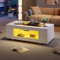 Miniatyrbillede 3 af 11: Hvidt LED sofabord med Bluetooth App Kontrol, Moderne Sofabord med Opbevaring, Rektangulært Stuebord med Belysning