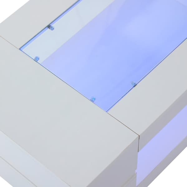Hvidt LED sofabord med Bluetooth App Kontrol, Moderne Sofabord med Opbevaring, Rektangulært Stuebord med Belysning