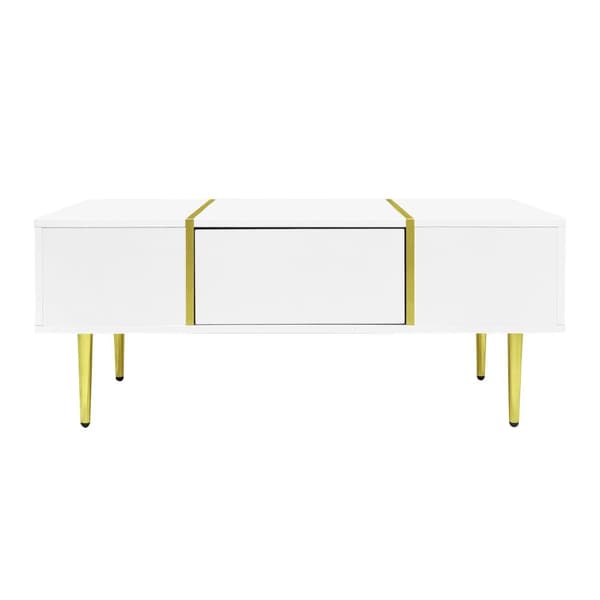Vit soffbord i högblank finish – modern och stilren design med 2 förvaringslådor, perfekt för vardagsrum