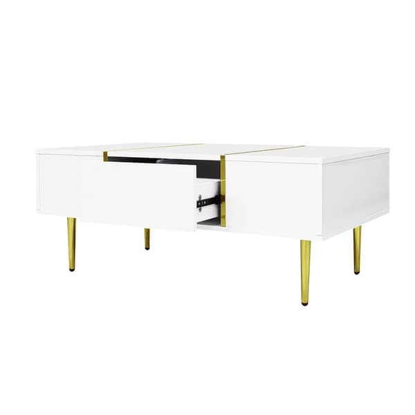 Vit soffbord i högblank finish – modern och stilren design med 2 förvaringslådor, perfekt för vardagsrum