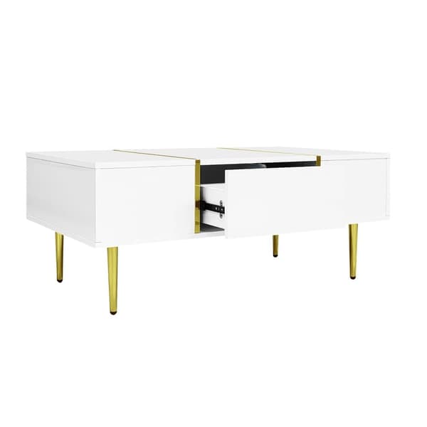 Vit soffbord i högblank finish – modern och stilren design med 2 förvaringslådor, perfekt för vardagsrum