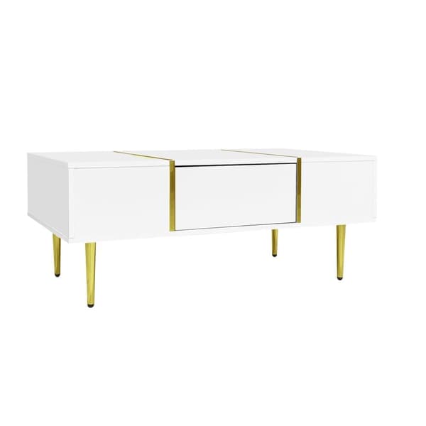 Vit soffbord i högblank finish – modern och stilren design med 2 förvaringslådor, perfekt för vardagsrum