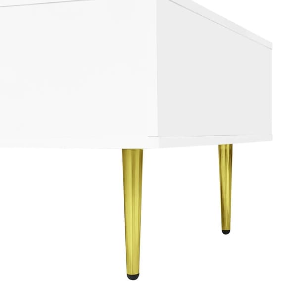 Vit soffbord i högblank finish – modern och stilren design med 2 förvaringslådor, perfekt för vardagsrum