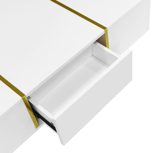 Vit soffbord i högblank finish – modern och stilren design med 2 förvaringslådor, perfekt för vardagsrum
