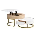 Miniatyrbild 7 av 11: 2-delat satsbord i guld – Soffbord med uppfällbar bordsskiva och 2 lådor, sidobord med förvaring, modern design