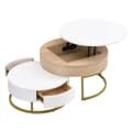 Miniatyrbild 9 av 11: 2-delat satsbord i guld – Soffbord med uppfällbar bordsskiva och 2 lådor, sidobord med förvaring, modern design