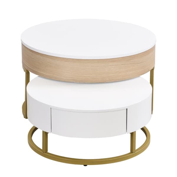 2-delat satsbord i guld – Soffbord med uppfällbar bordsskiva och 2 lådor, sidobord med förvaring, modern design