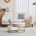 Miniatyrbild 2 av 11: 2-delat satsbord i guld – Soffbord med uppfällbar bordsskiva och 2 lådor, sidobord med förvaring, modern design