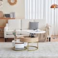 Miniatyrbild 1 av 11: 2-delat satsbord i guld – Soffbord med uppfällbar bordsskiva och 2 lådor, sidobord med förvaring, modern design