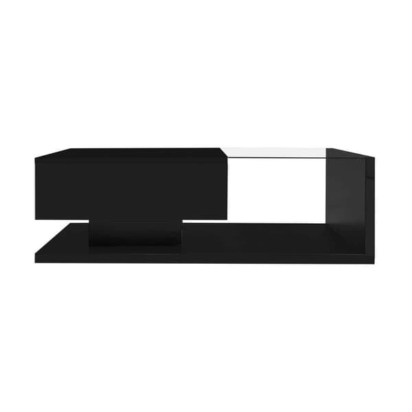 Sofabord i sort højglans med glas og LED-belysning – Moderne stuebord / sidebord med lyseffekt