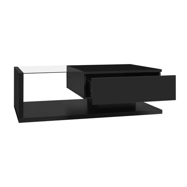 Sofabord i sort højglans med glas og LED-belysning – Moderne stuebord / sidebord med lyseffekt