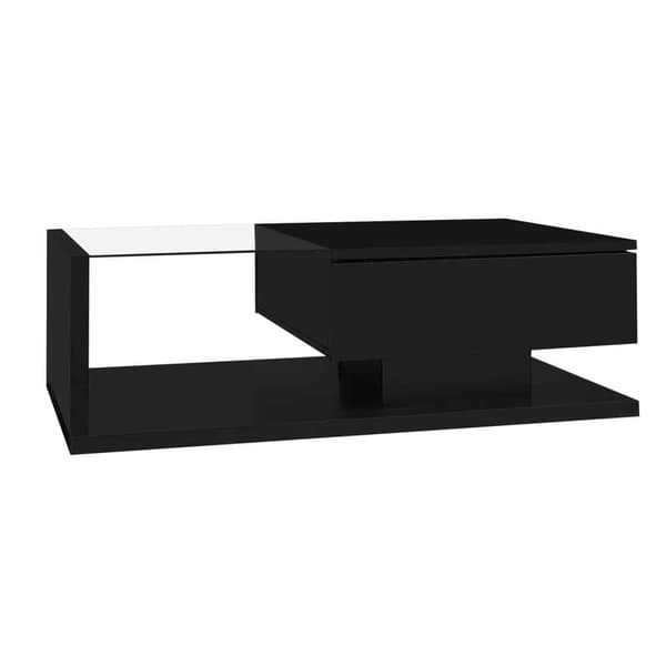 Sofabord i sort højglans med glas og LED-belysning – Moderne stuebord / sidebord med lyseffekt