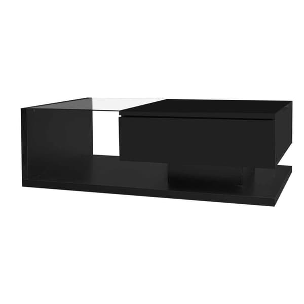 Sofabord i sort højglans med glas og LED-belysning – Moderne stuebord / sidebord med lyseffekt