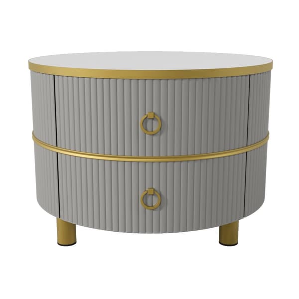 2-i-1 runt soffbord i MDF med högglans och härdat glas – soffbordsset med 2 lådor, 70x70x45 + 50x50x40 cm, vit och träfärg