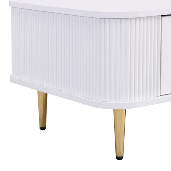 Sofabord med skuffer – elegant stuebord med buede hjørner, bølgede sider, guldgreb og ben, stilfuldt sidebord