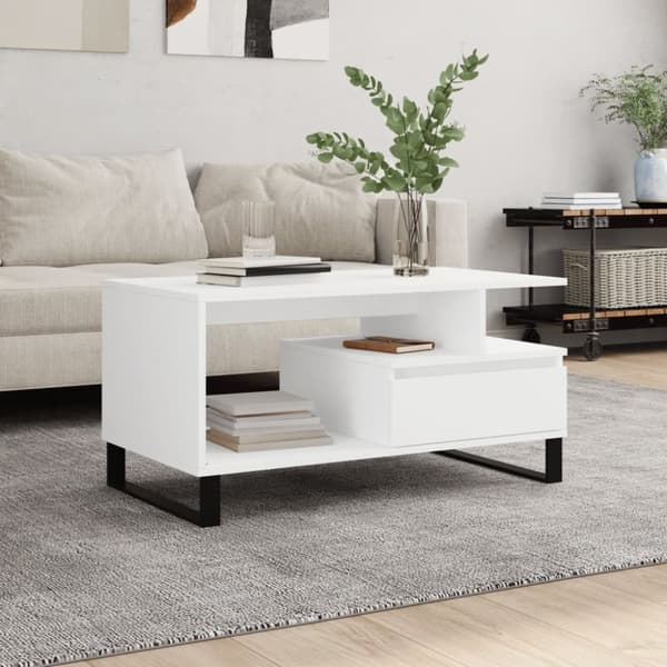 Soffbord vit 90x49x45 cm konstruerat trä