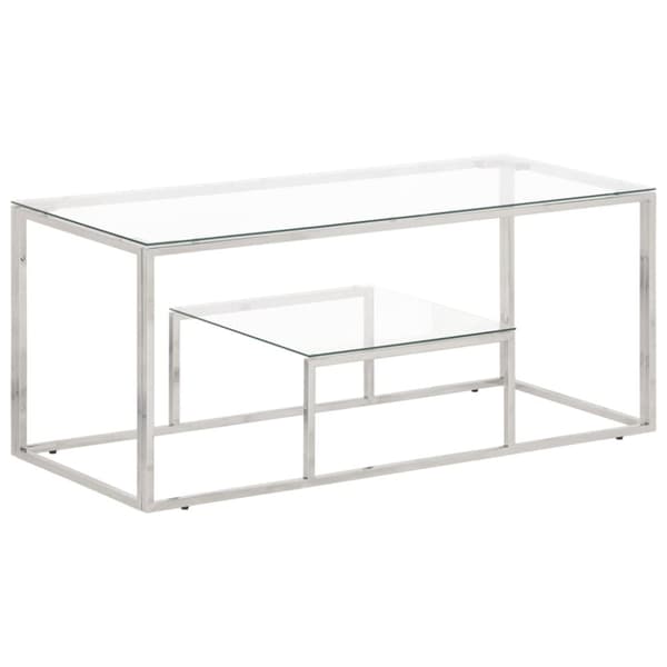 Soffbord silver rostfritt stål och härdat glas