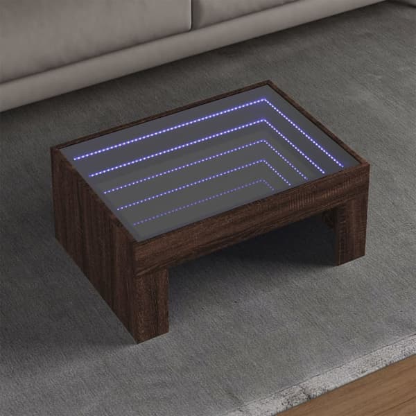 Soffbord med Infinity LEDs brun ek 70x50x30 cm