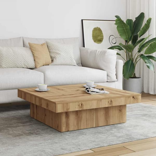 Soffbord artisan ek 90x90x28 cm konstruerat trä